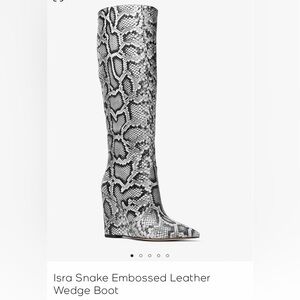 Michael Kors Isra Snake Embossed Leather Wedge Boot Size US 10
